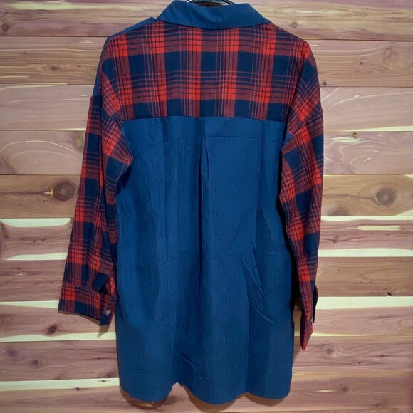 Denim &‎ Plaid Button Up Top - Picture 2 of 5